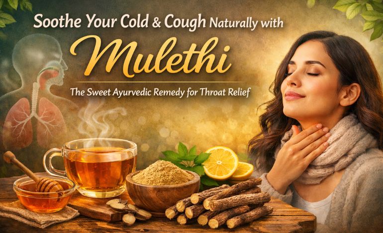 Mulethi licorice root tea with honey for natural relief from cold cough and sore throat
